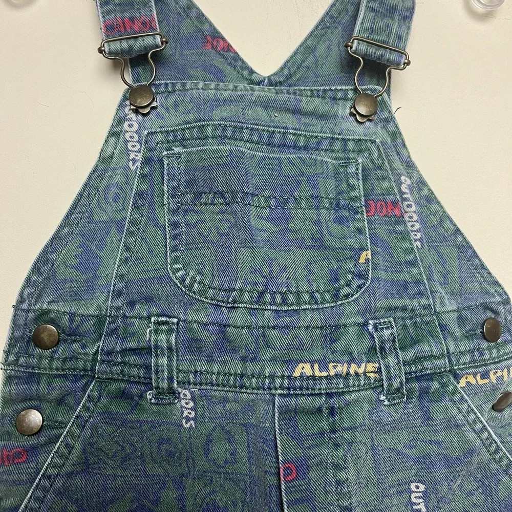 VTG Gymboree Rainbow Tag Overalls Outdoors Alpine Canoe Print 90s Size XS